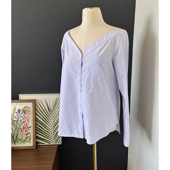 A.L.C. BELL SLEEVE BUTTON UP Shirt Blouse Lavender Periwinkle Collarless - Picture 3 of 9